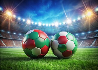 Fototapeta premium Portugal vs Bulgaria Soccer Match: National Team Footballs on Field - 3D Render