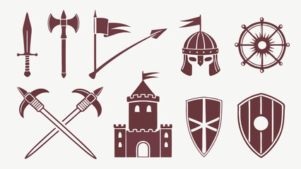 Flat Silhouette Vector Set of Medieval Weapons and Armor