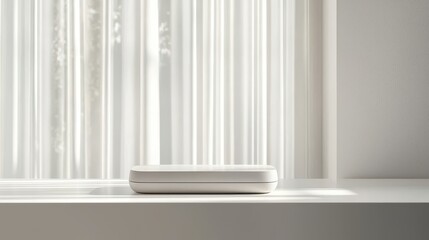 Fototapeta premium A sleek portable power bank, placed on a white surface, on a white background
