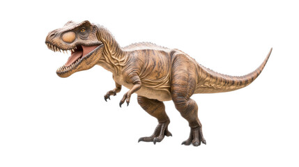 Fototapeta premium Realistic Tyrannosaurus Rex Dinosaur Model Ready for Action in a Naturalistic Pose, Ideal for Educational Purposes, Entertainment, and Creative Projects