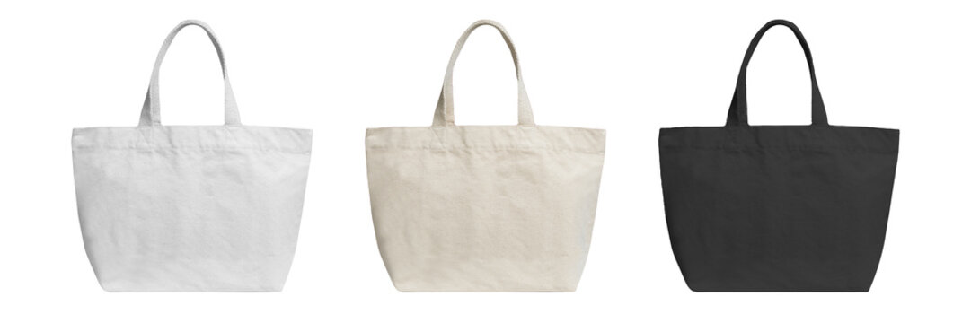 Tote bag Mock up White, Cream and Black. Reusable eco friendly tote bag isolated on white background.