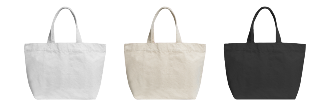 Tote bag Mock up White, Cream and Black. Reusable eco friendly tote bag isolated on white background.