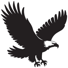 Flying Bald Eagle black and white Silhouette vector, A Bald Eagle black Silhouette Vector isolated on a white background