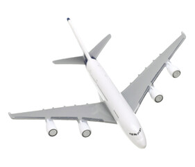 Plane model in air on white background
