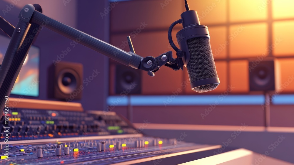 Aufkleber professional microphone is recording a song or voice in a music studio with mixing console, speakers