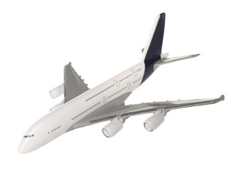 Plane model in air on white background