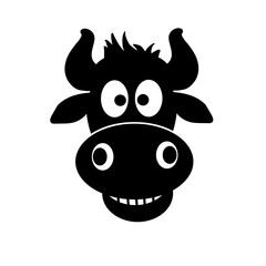 Funny Cartoon Bull Head Silhouette Vector Illustration