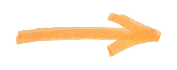 One orange drawn arrow isolated on white