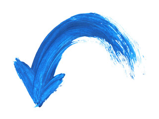 One blue drawn arrow isolated on white