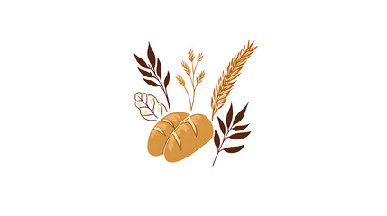 Obraz premium Freshly baked bread with elegant leaves and wheat, perfect for bakery branding