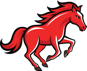 Outlined Running Red Mustang Horse Vector Illustration - Red Mustang Colorful Horse Vector