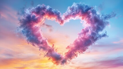 Fototapeta premium Stunning Heart Shaped Cloud Formation with Glowing Colors at Sunset for Romantic Valentine Inspiration