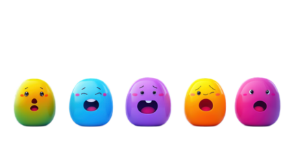 Colorful Cartoon Characters Expressing a Range of Emotions from Surprise to Sadness in a Fun and Whimsical Artwork Suitable for Children's Media