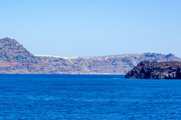 Santorini Island seen from afar from the ferry,Greece