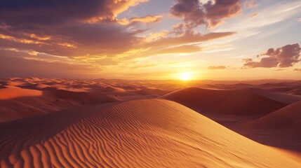 Golden Desert Sunset: Breathtaking View of Sand Dunes at Dusk