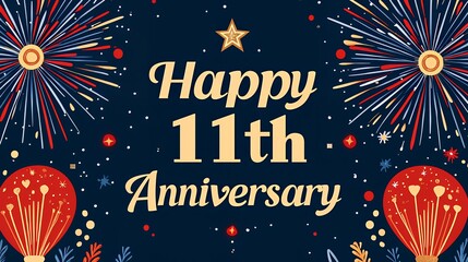 Fototapeta premium Happy 11th Anniversary Celebration! Fireworks, Balloons, and Festive Cheer!