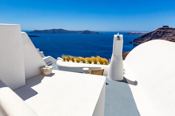 A terrace overlooking the caldera in Santorini,Greece