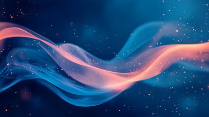 Abstract Blue And Pink Wavy Lines With Glowing Particles