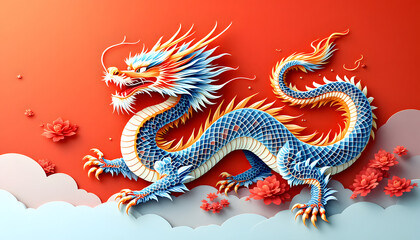Obraz premium Majestic Papercut Dragon: A Symbol of Chinese Culture and Lunar New Year