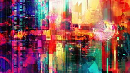 Vibrant abstract financial data cyber concept - Vibrant hues and abstract patterns symbolize financial data and futuristic cyber concepts in this image