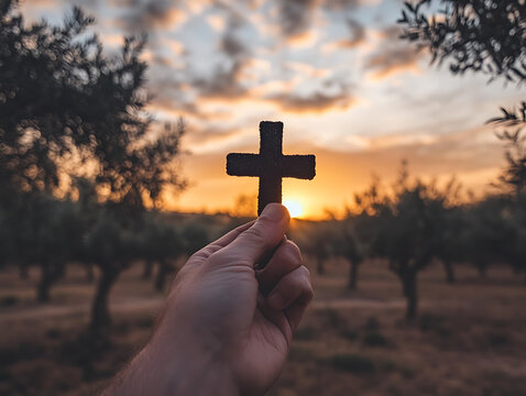 Sunset Cross Silhouette Hopeful Religious Image