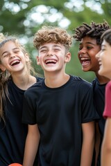 Obraz premium High school students enjoying a recess break outdoors, playing sports and laughing together