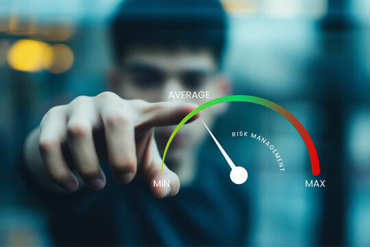Hand touching risk management graph in transparent screen