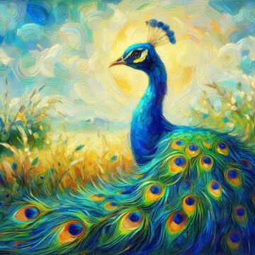 A beautiful peacock in a post-impressionist style. Made with generative AI