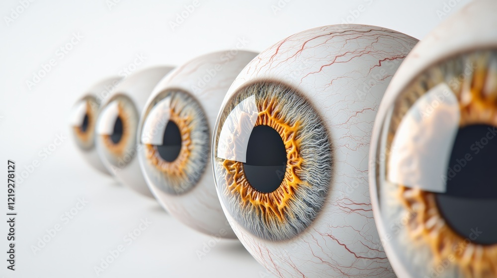 Poster Realistic 3d rendering of multiple human eyes focusing on the iris and sclera details, creating a captivating visual for ophthalmology, vision care, and eye health