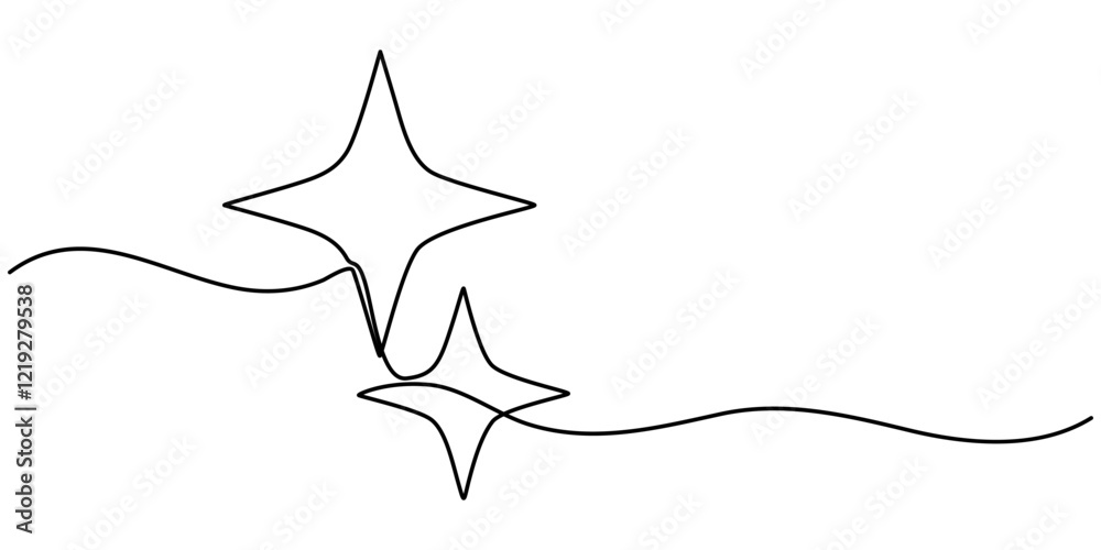 Poster hand drawn doodle star in continuous line art style. single line vector illustration, editable strok