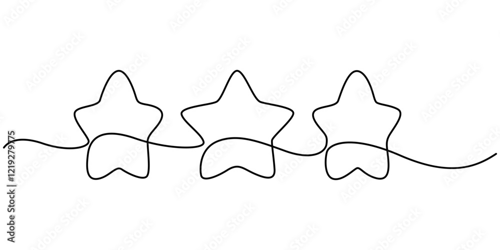 Poster hand drawn doodle star in continuous line art style. single line vector illustration, editable strok