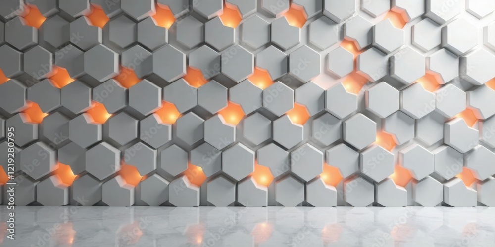 Aufkleber Illuminated Hexagonal Wall Panel Design with Subtle Light Reflections on Polished Floor