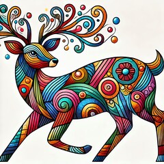 Obraz premium A colorful deer in a Gauguin-inspired style. Made with generative AI