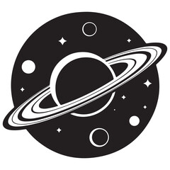 Planet Saturn with planetary ring vector, cosmos and planet silhouette © firoz