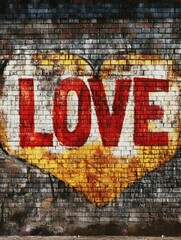 Obraz premium Colorful love mural on brick wall in urban setting