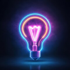 A vibrant neon light bulb illuminating the dark with colorful glow.