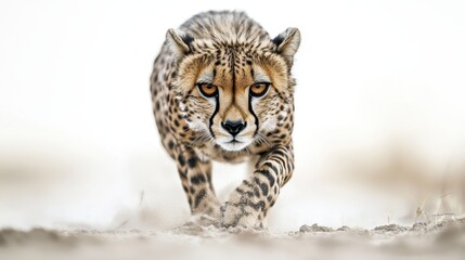 Obraz premium A cheetah sprinting across a savannah, with dust rising beneath its paws