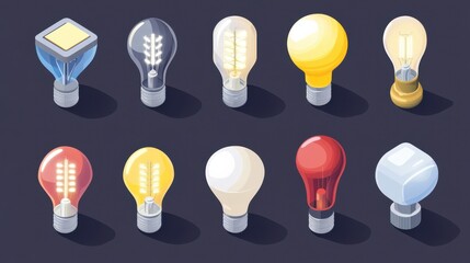 Energy-saving and LED lamps isometric illustration