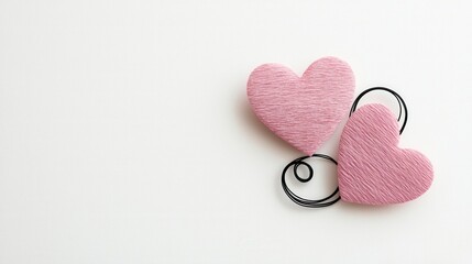 Delicate Pink Paper Hearts with Continuous Black Lines on a Light Background for Creative Projects