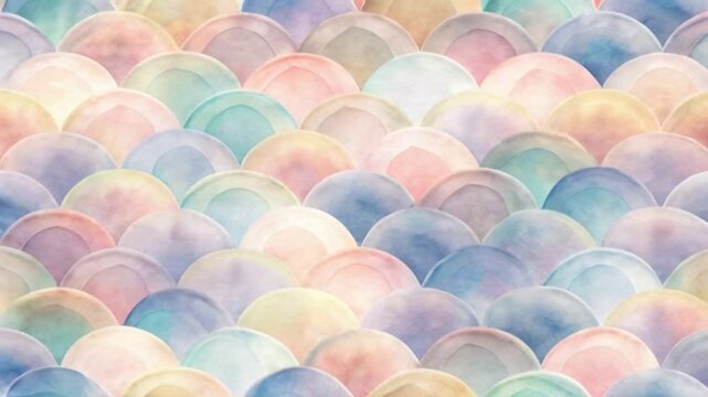 Pastel watercolor scalloped pattern background with soft colors. Animation