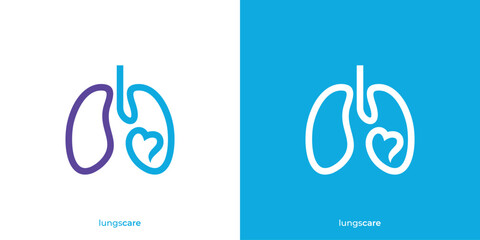 Simple Love Lungs Logo. Lungs Healthcare with Linear Outline Style. Lungs Care Logo Icon Symbol Vector Design Template.
