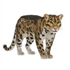 Obraz premium Ocelot: A spotted feline, standing alert, isolated on white.