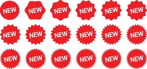 Sale sticker, price tag, starburst icon set. Set of red starburst badges promotional labels price stickers or sunburst promo tags. Wavy edge promo red badges. Circle sticker set. Star burst shape