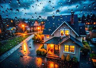 Obraz premium Rainy Day View from Window - Drone Perspective, Atmospheric Home Scene