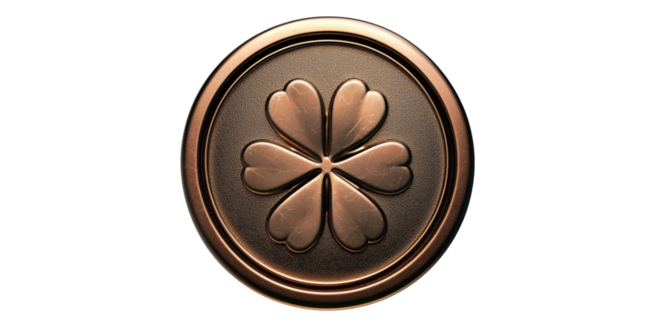 Bronze medallion with clover design isolated on transparent background - Powered by Adobe