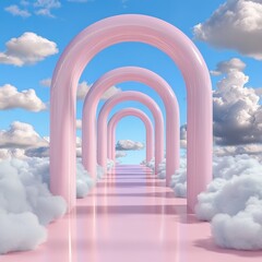 Dreamy archway through clouds, creating a whimsical and surreal atmosphere.