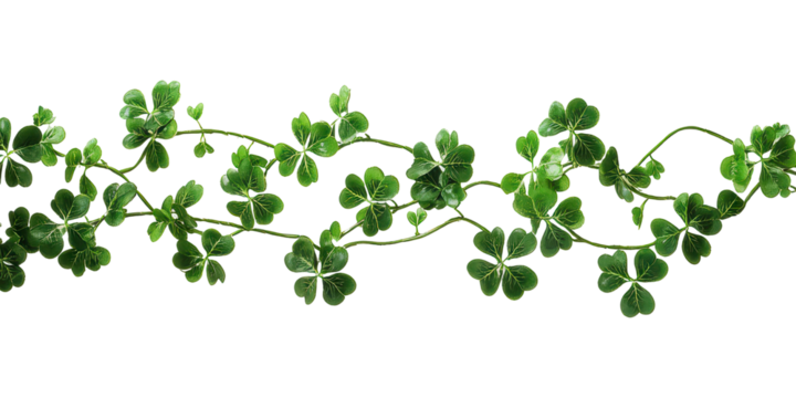 Green clover vines spreading across horizontally isolated on transparent background - Powered by Adobe