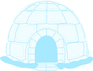 A house made of ice blocks with a rounded dome shape and an arched entrance. The light blue color and minimalist design make it ideal for winter-themed projects, children's illustrations, educational 