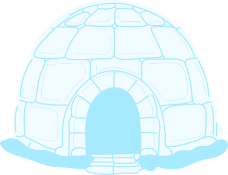 A house made of ice blocks with a rounded dome shape and an arched entrance. The light blue color and minimalist design make it ideal for winter-themed projects, children's illustrations, educational 