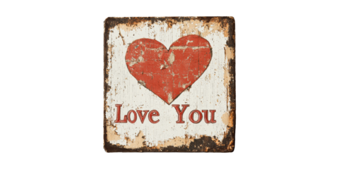Vintage love sign with heart design isolated on transparent background
